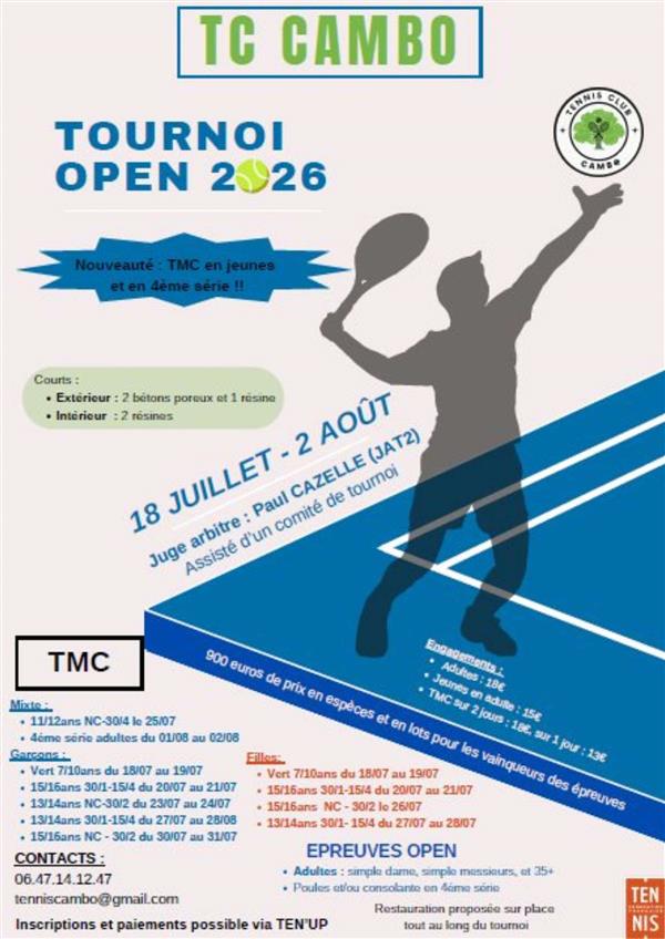 TC Cambo - Tournoi de Tennis Open 2026 TC Cambo - Tournoi de Tennis Open 2026